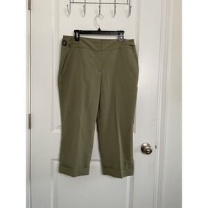 Larry Levine Stretch Capri Pants Olive Green‎ Buckle Detail Size 14